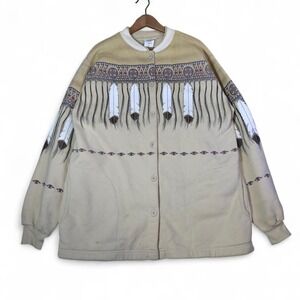 Vintage Southwestern Feather Print Jacket Button Up Men's XL